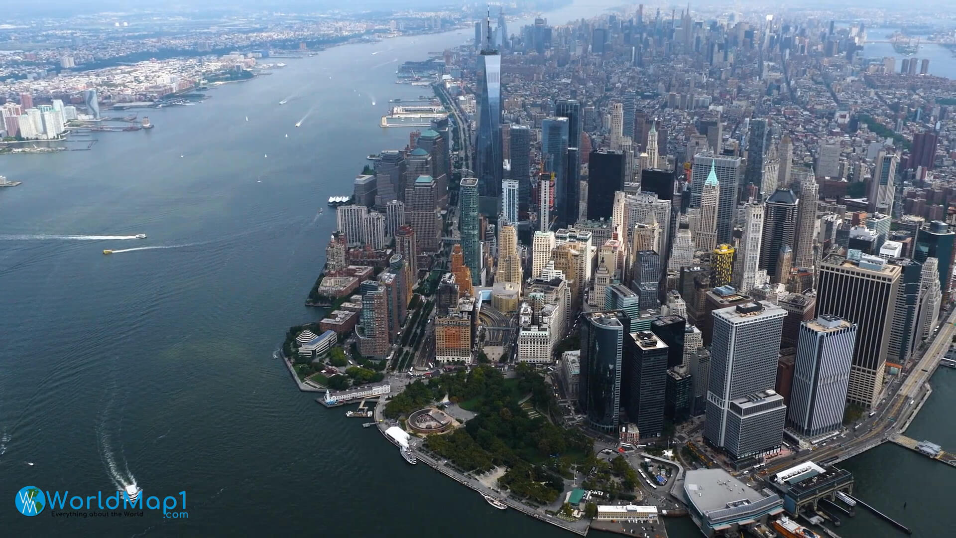 New York City Downtown and Freedom Tower Aerial View